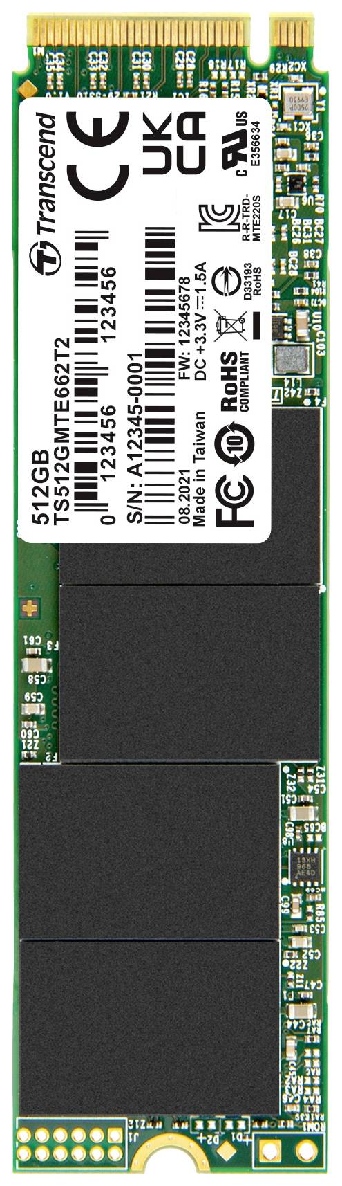 Transcend MTE662T2 512GB Interne M.2 SATA SSD 2280 PCIe NVMe 3.0 x4 Industrial TS512GMTE662T2