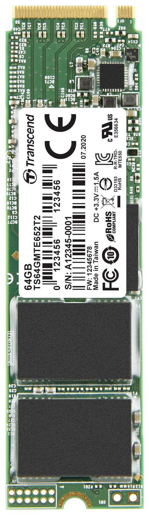 Transcend MTE652T2 64 GB Interne M.2 PCIe NVMe SSD 2280 PCIe NVMe 3.0 x4 Industrial TS64GMTE652T2