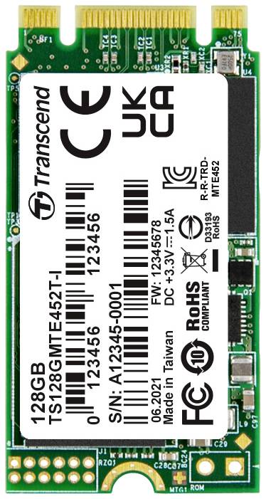 Transcend MTE452T-I 128 GB Interne M.2 PCIe NVMe SSD 2242 PCIe NVMe 3.0 x2 Industrial TS128GMTE452T-I