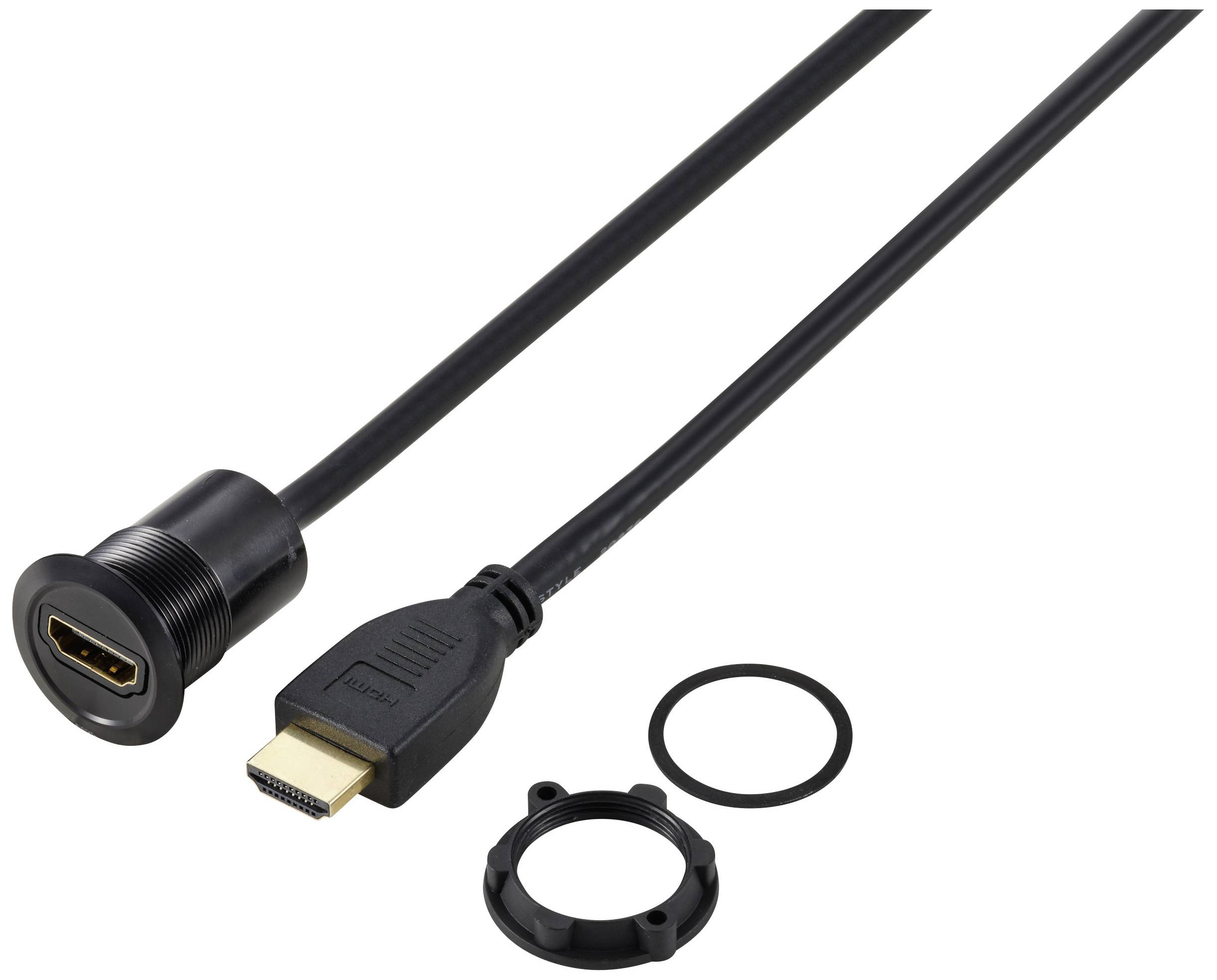 TRU COMPONENTS TC-11980468 HDMI Panel-Adapter Buchse HDMI-Buchse - HDMI-Stecker Schwarz Polzahl: 1 Kabellänge: 90cm Inhalt: 1St.