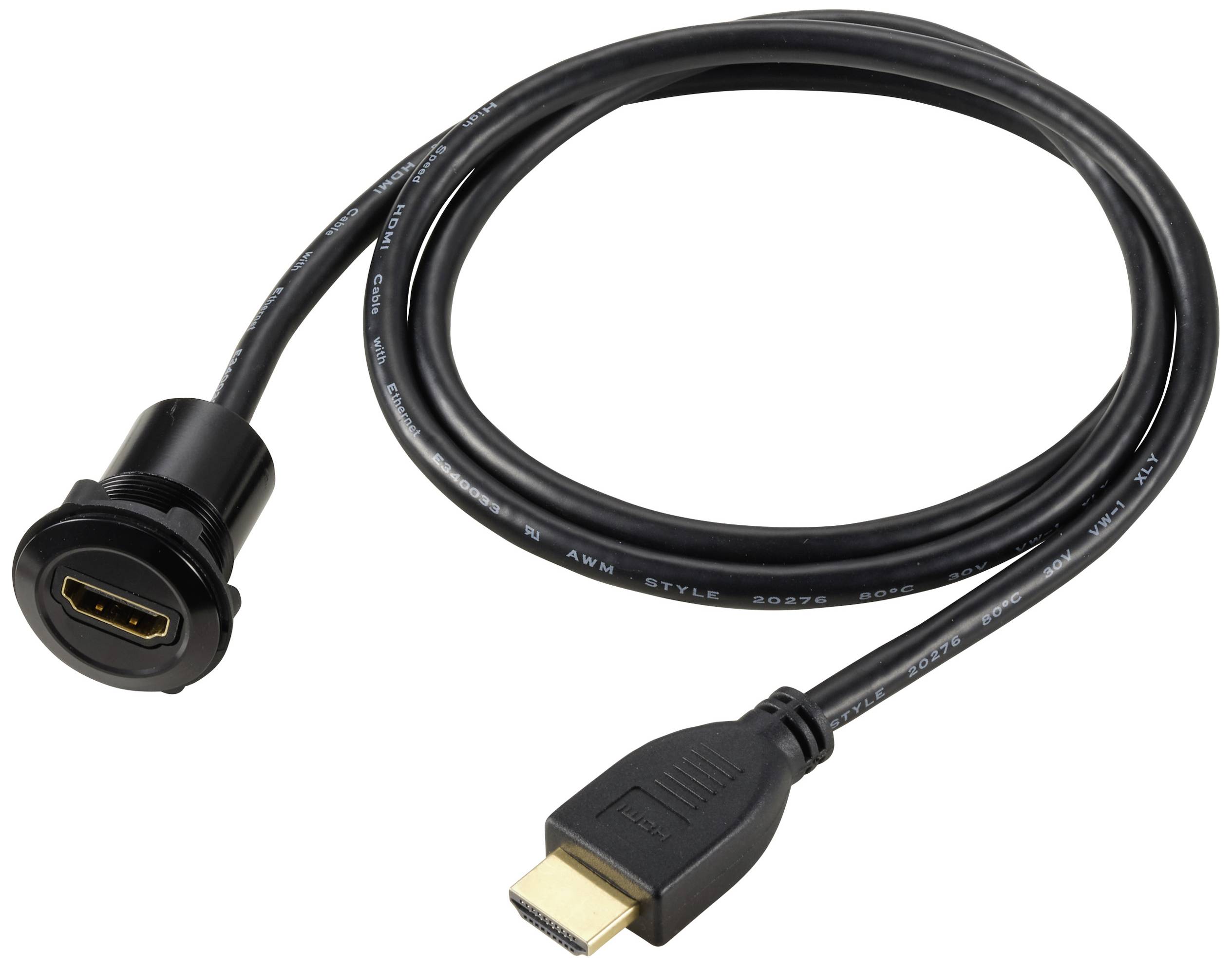 TRU COMPONENTS TC-11980468 HDMI Panel-Adapter Buchse HDMI-Buchse - HDMI-Stecker Schwarz Polzahl: 1 Kabellänge: 90cm Inhalt: 1St.