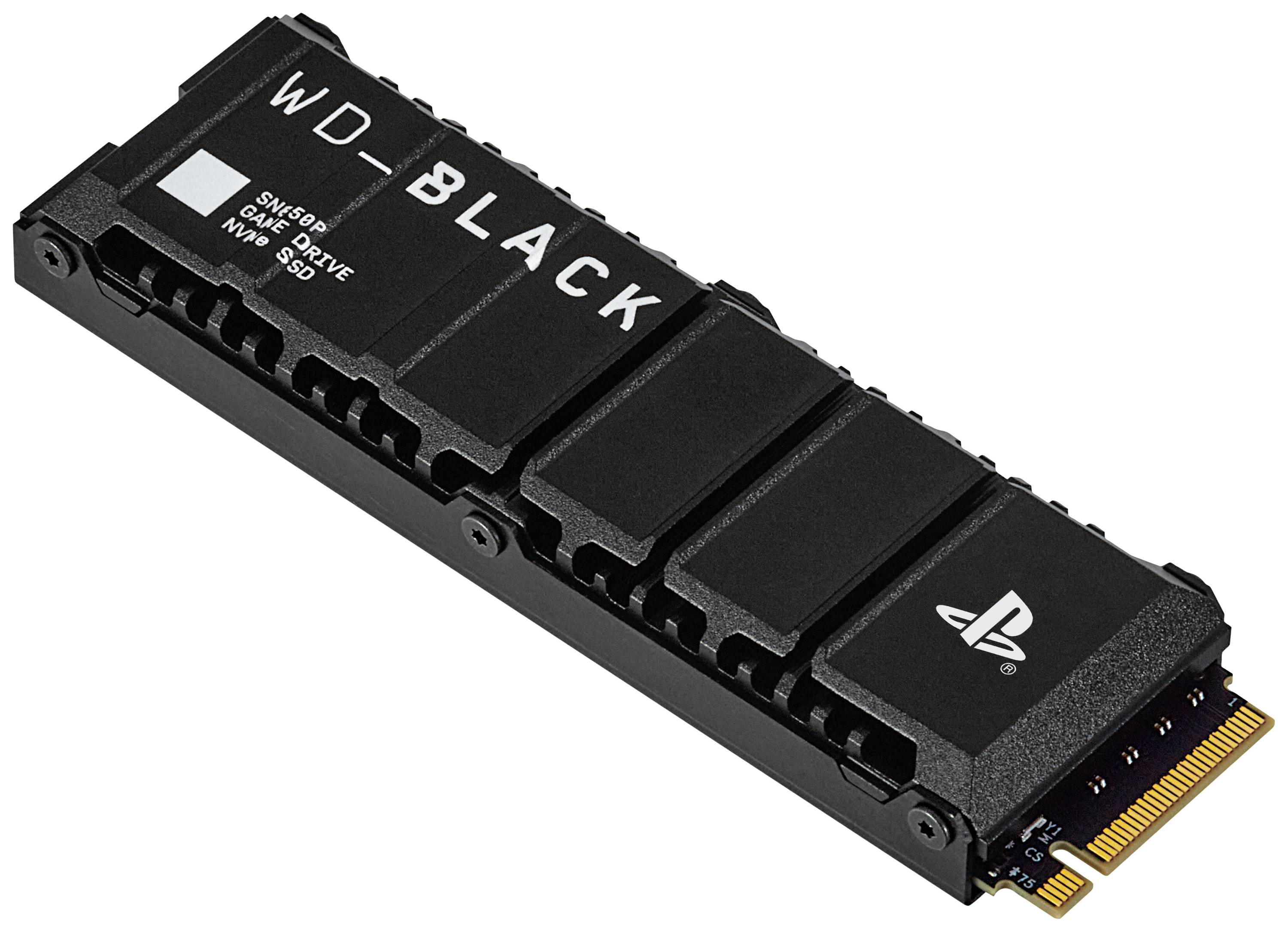 WD_BLACK SN850 NVMe SSD mit PlayStation-Logo, geeignet für Konsolenspeichererweiterung. Schwarzes, rechteckiges Speichergerät.