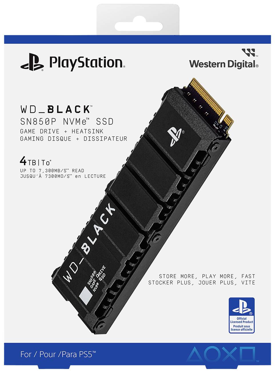 'WD_BLACK SN850P NVMe SSD für PS5', 4 TB Speicherkapazität. Optimiert für Gaming mit Kühlkörper für schnelle und stabile Leistung.