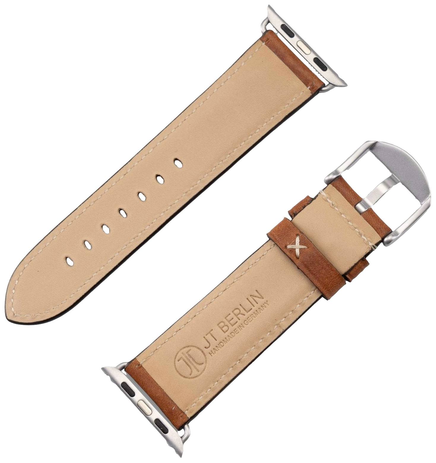 JT Berlin Watchband Charlie Armband 42 mm, 44 mm, 45 mm, 49mm M Braun, Silber Watch Series 1, Watch Series 2, Watch Series