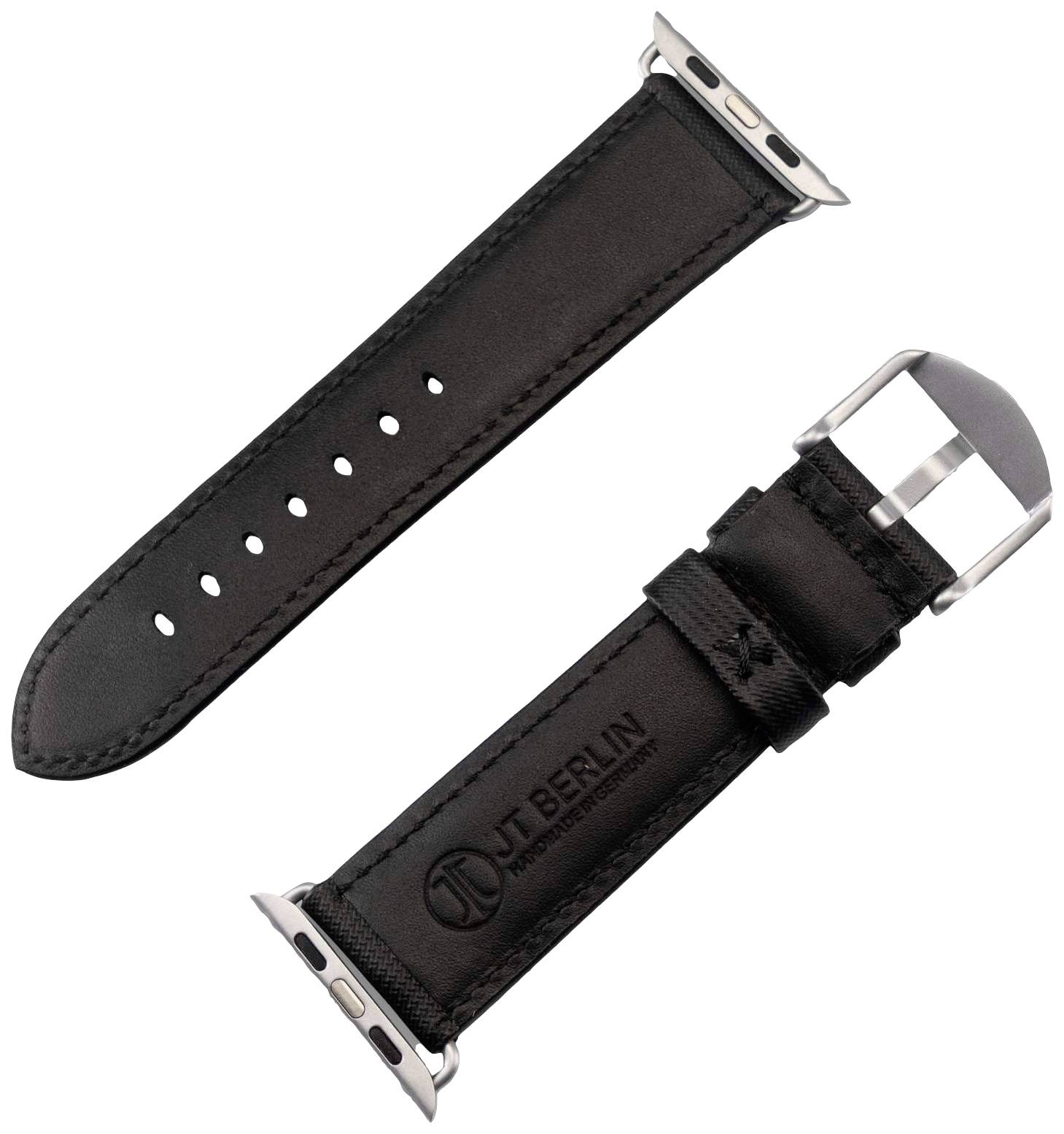 JT Berlin Watchband Wannsee Armband 42 mm, 44 mm, 45 mm, 49mm M Schwarz, Silber Watch Series 1, Watch Series 2, Watch Series
