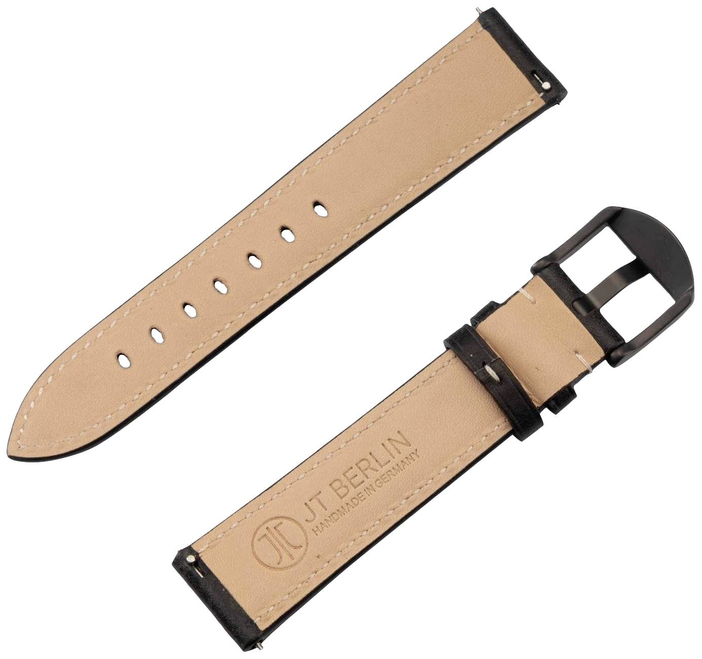 Zwei braune Uhrenarmbänder mit schwarzen Schnallen, eines länger mit Löchern, das andere kürzer mit Schließe; beide aus Leder.