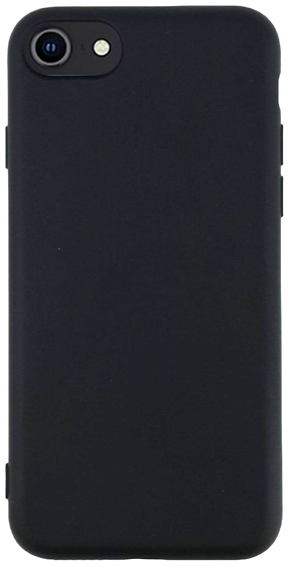 Schwarze Smartphone-Hülle mit Kamera- und Blitz-Aussparung, hintere Ansicht, schlichtes und elegantes Design.