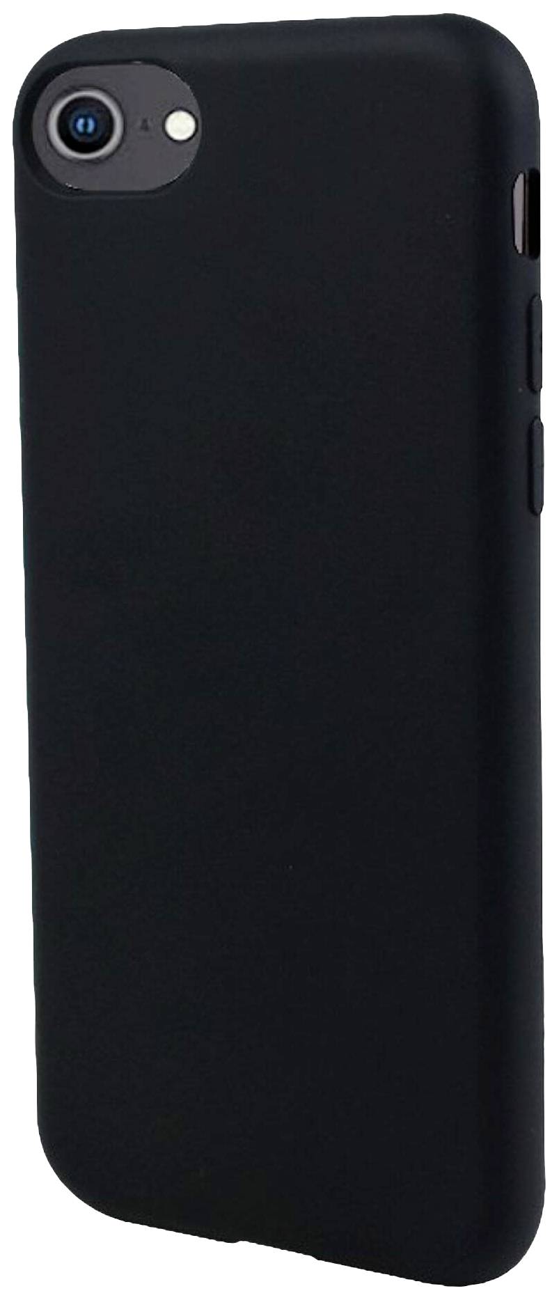 Schwarze Smartphone-Hülle mit Kameraloch, abgebildet von der Rückseite.