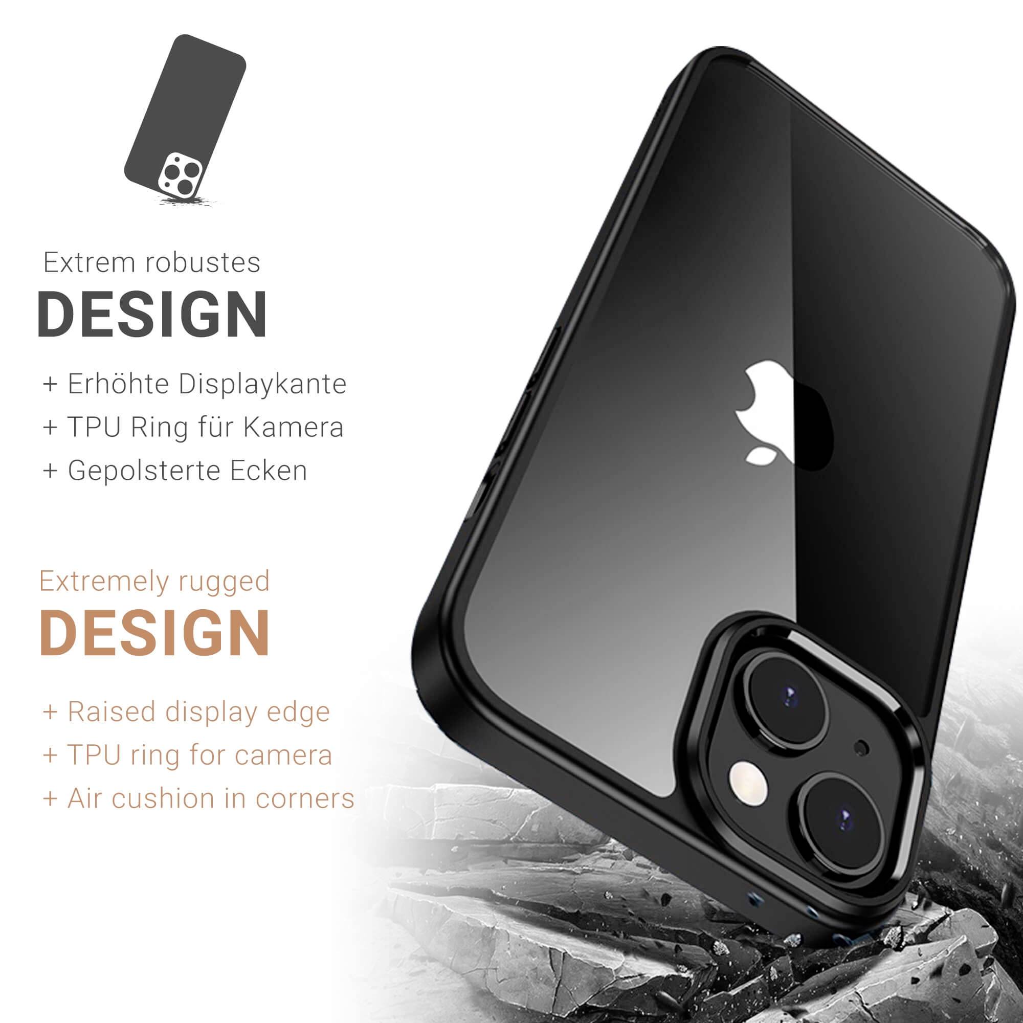 JT Berlin Pankow Hybrid Backcover Apple iPhone 14 Schwarz, Transparent Stoßfest, Induktives Laden 10922