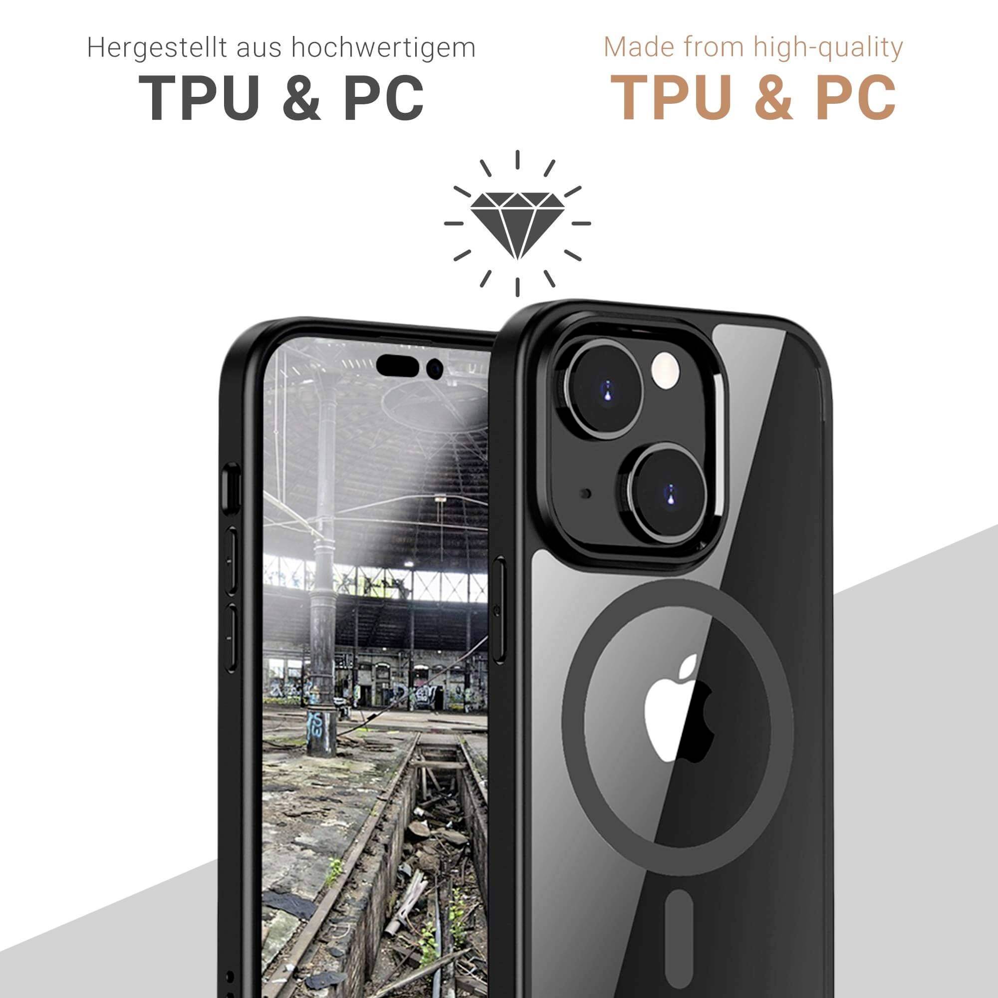 JT Berlin Pankow Hybrid MagSafe Backcover Apple iPhone 13 Schwarz, Transparent MagSafe kompatibel, Stoßfest 10923