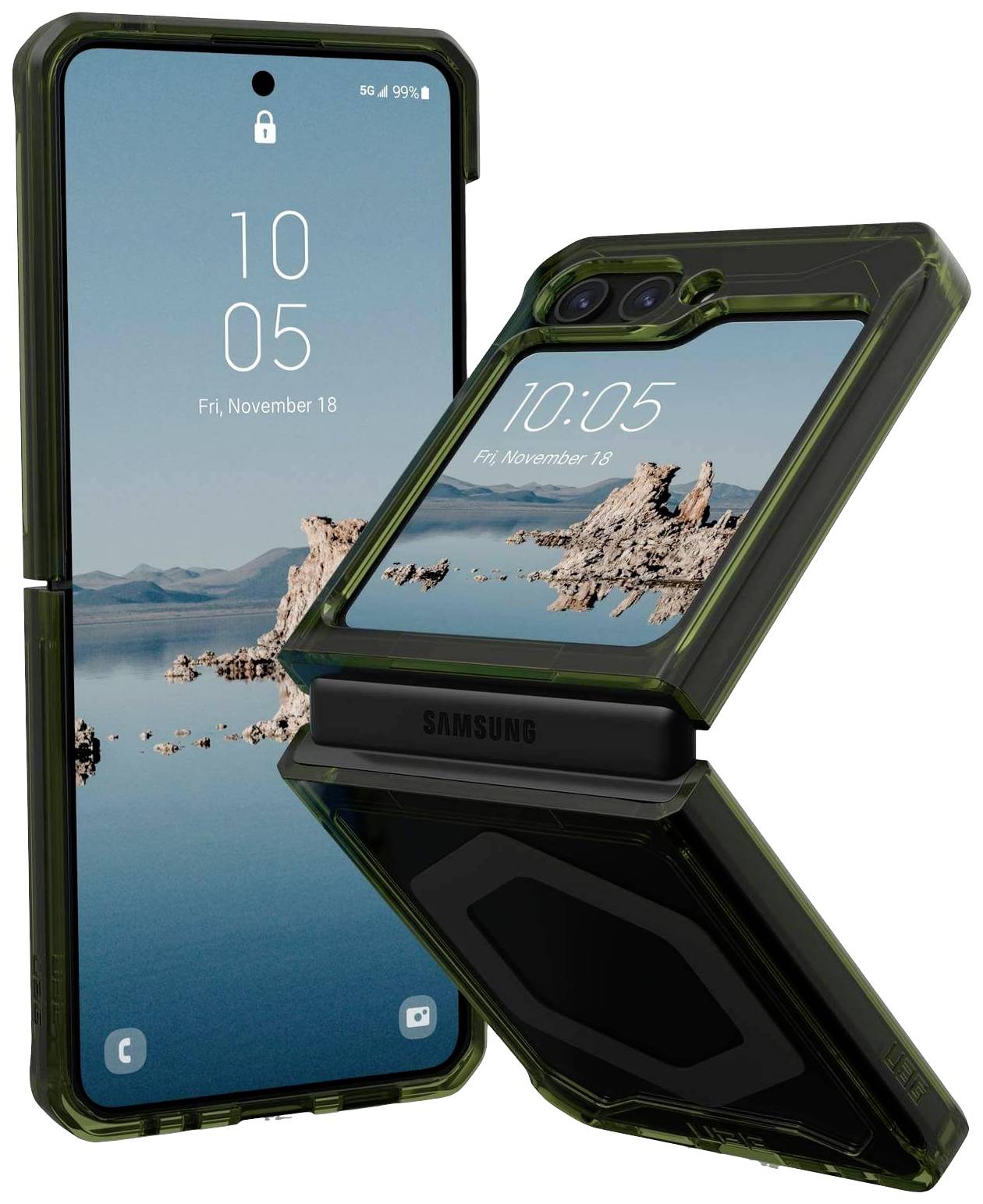 Urban Armor Gear Plyo Pro Case Backcover Samsung Galaxy Z Flip5 Olive-Grün, Space Grau MagSafe kompatibel, Stoßfest 21421411723A