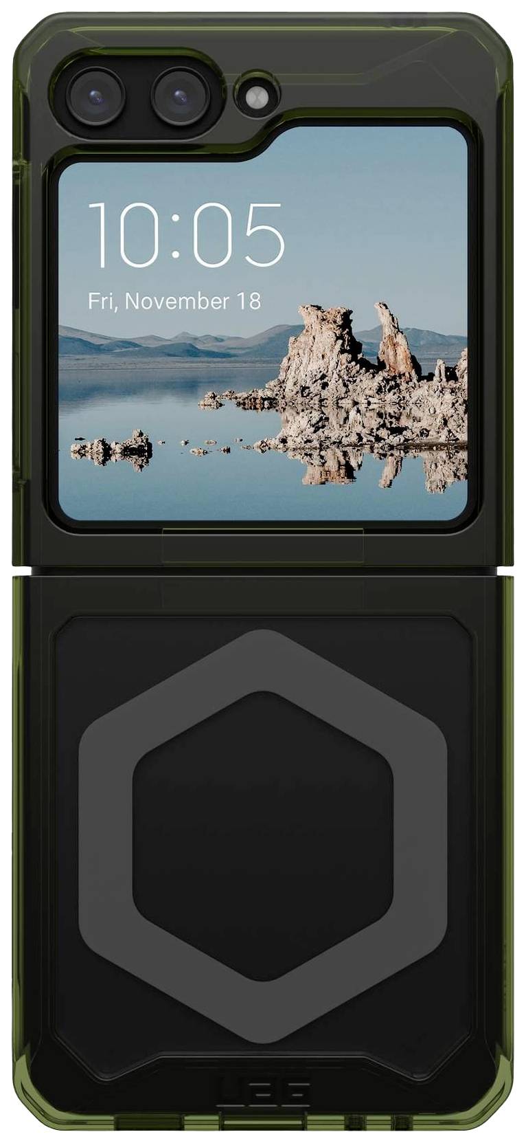 Urban Armor Gear Plyo Pro Case Backcover Samsung Galaxy Z Flip5 Olive-Grün, Space Grau MagSafe kompatibel, Stoßfest 21421411723A
