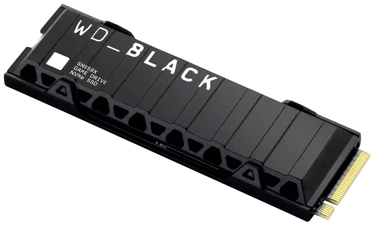 Schwarze SSD mit der Aufschrift 'WD_BLACK SN850X GAME DRIVE NVMe SSD', ausgelegt für leistungsstarke Datenverarbeitung und Speicherung.