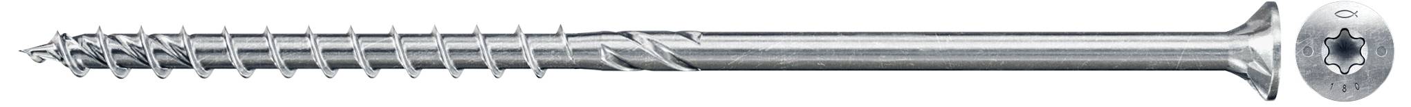 Silberne Metallschraube mit glattem Schaft und spitzem Ende. Geeignet für Holz- oder Metallverbindungen.