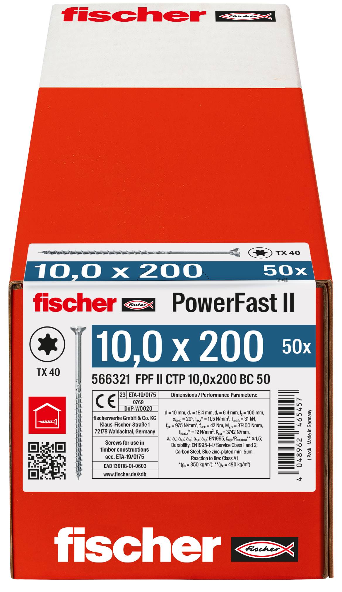 Fischer 566321 PowerFast II Senk-Holzschraube 10mm 200mm Innenvielzahn Stahl galvanisch verzinkt 50St.