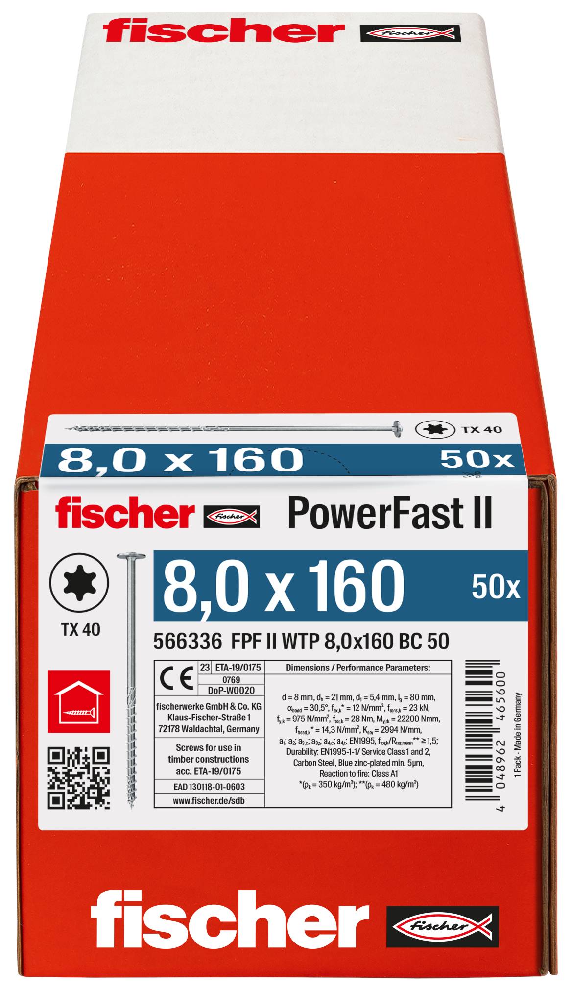 Holzbauschrauben PowerFast II Tellerkopf mit Innenstern TX, gvz, blau passiviert, Teilgewinde 566336 Norm FPF-II-WTP-8-B