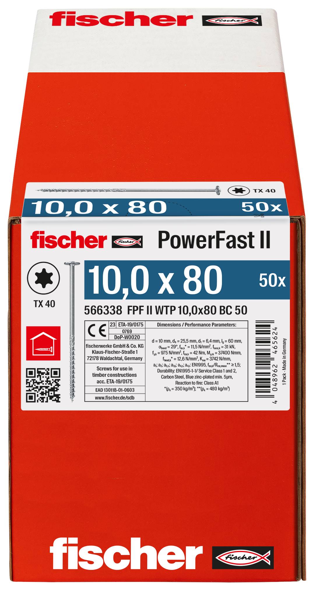Fischer 566338 PowerFast II Tellerschrauben 10mm 80mm Innenvielzahn Stahl galvanisch verzinkt 50St.