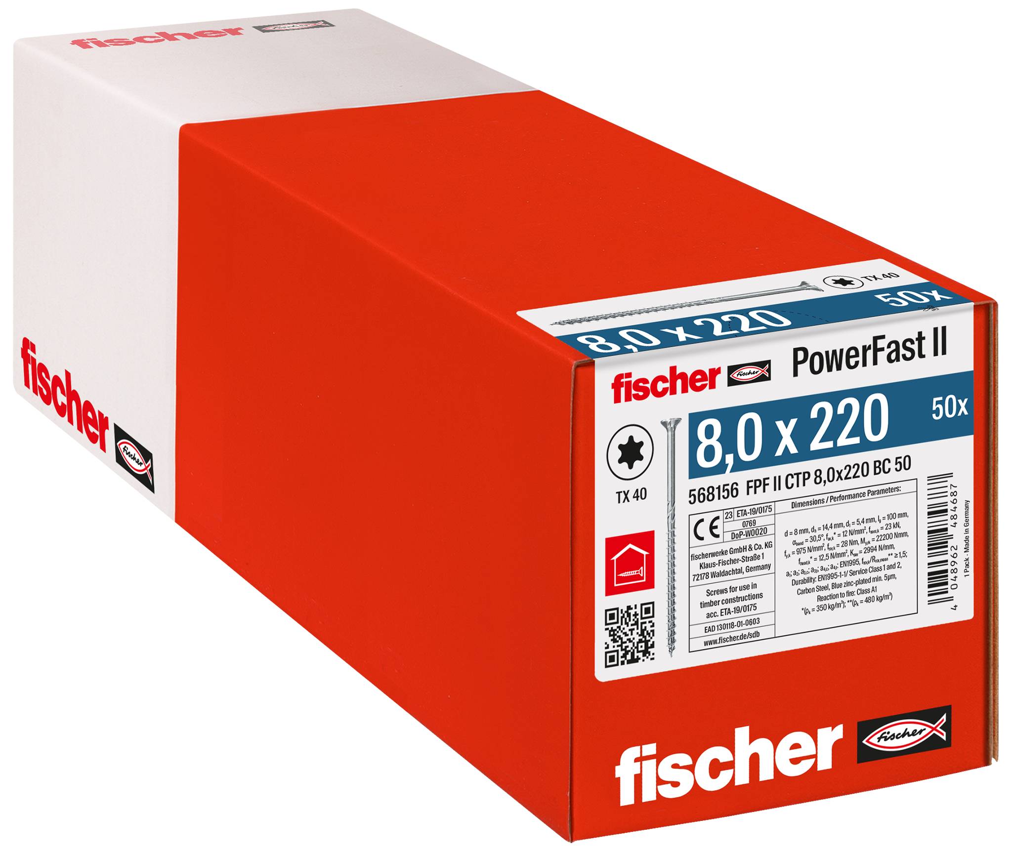 Ein einzelner Metallschraube mit Torx-Kopf, die seitlich in Nahaufnahme gezeigt wird. Sie hat ein spitzes Ende und gleichmäßige Gewinde.