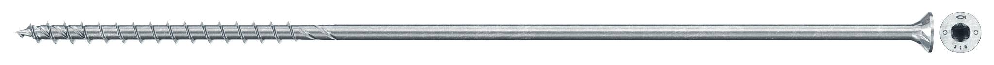 Langer silberner Metallstab oder Werkzeug mit einer runden Endkappe und kleinem schwarz-weißem Emblem auf der rechten Seite.
