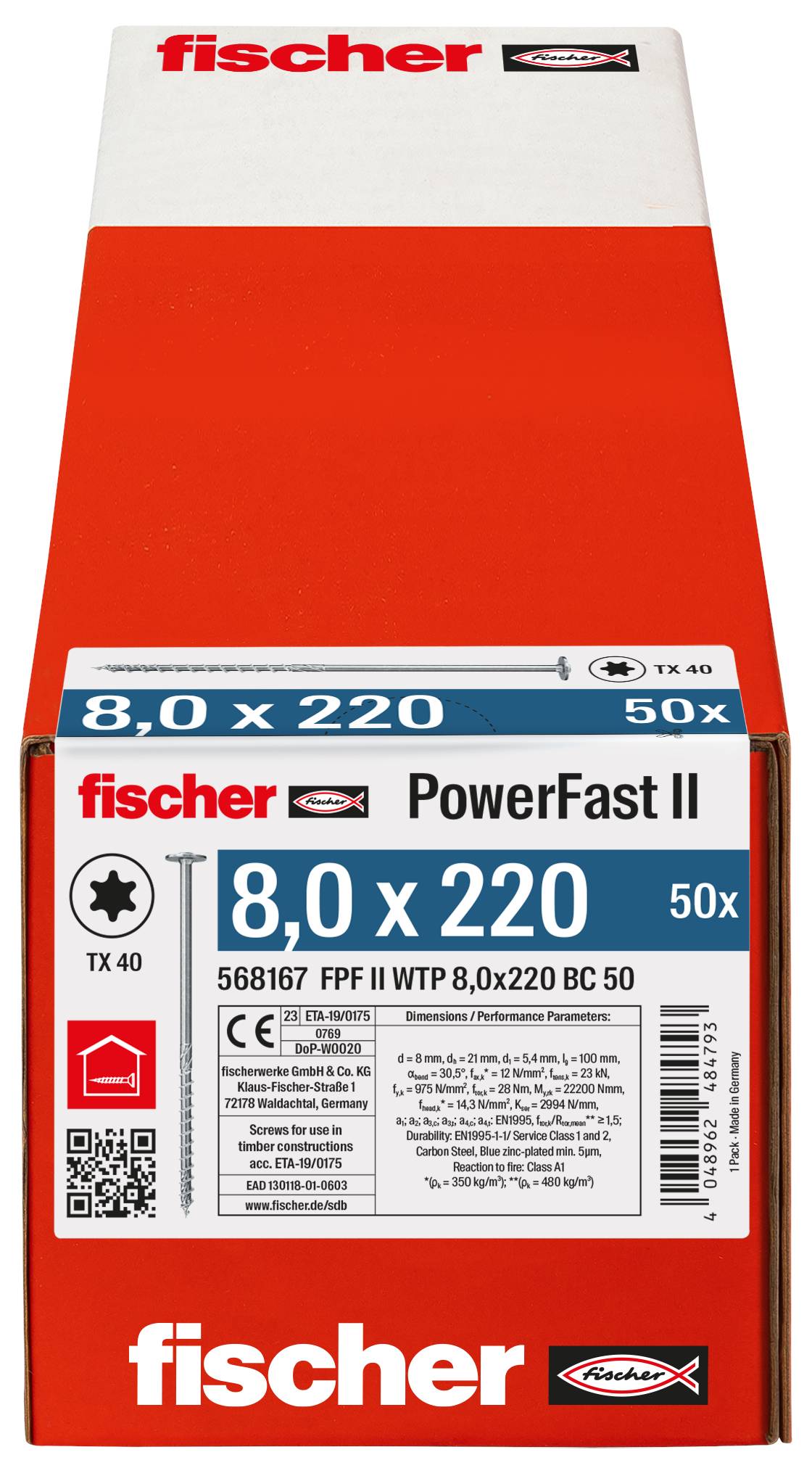 Holzbauschrauben PowerFast II Tellerkopf mit Innenstern TX, gvz, blau passiviert, Teilgewinde 568167 Norm FPF-II-WTP-8-B