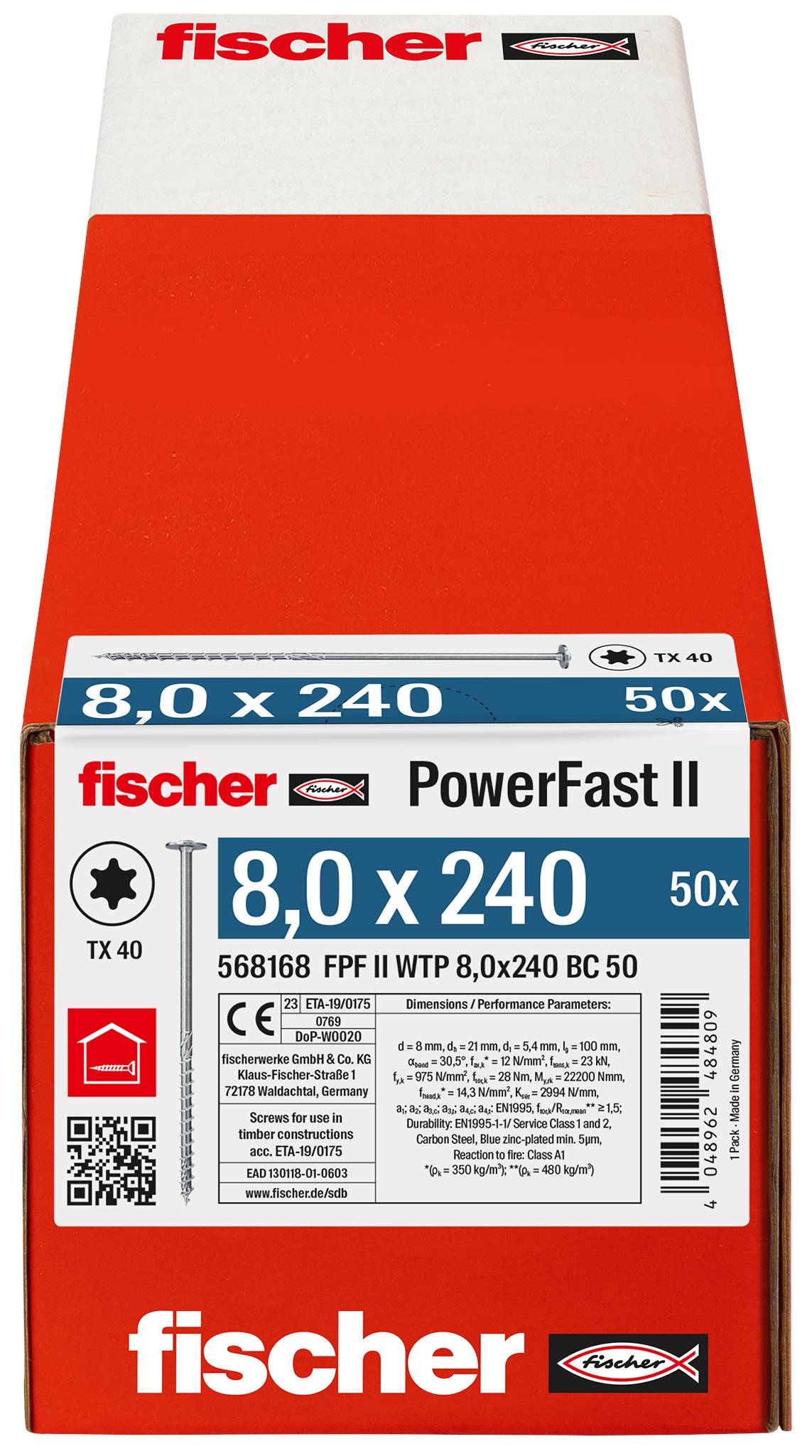 Holzbauschrauben PowerFast II Tellerkopf mit Innenstern TX, gvz, blau passiviert, Teilgewinde 568168 Norm FPF-II-WTP-8-B