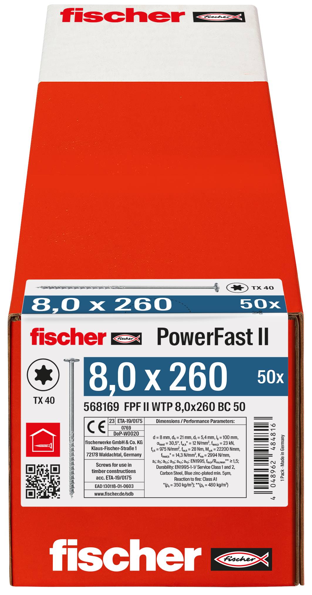 Holzbauschrauben PowerFast II Tellerkopf mit Innenstern TX, gvz, blau passiviert, Teilgewinde 568169 Norm FPF-II-WTP-8-B