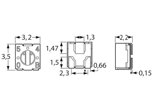 Bourns 3313J-1-203E Cermet-Trimmer 0.12500W 20kΩ 220° 250°