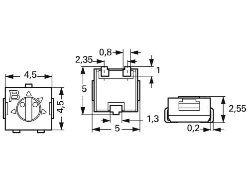 Bourns 3314J-1-502E Cermet-Trimmer 0.25W 5kΩ 210° 240°