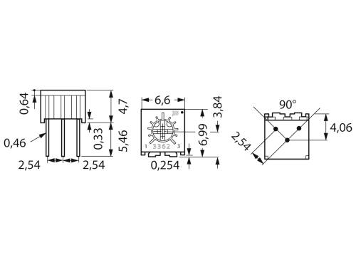 Bourns 3362H-1-102LF Cermet-Trimmer linear 0.5W 1kΩ 240° 270°