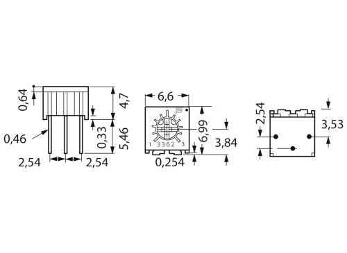 Bourns 3362P-1-102LF Cermet-Trimmer linear 0.5W 1kΩ 240° 270°