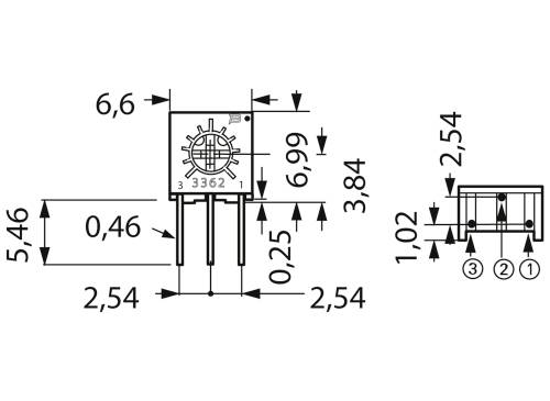 Bourns 3362W-1-102LF Cermet-Trimmer linear 0.5W 1kΩ 240° 270°