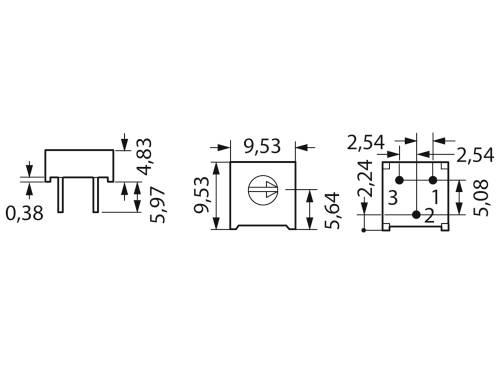 Bourns 3386F-1-502LF Cermet-Trimmer linear 0.5W 5kΩ 280° 310°
