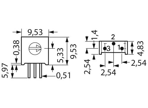 Bourns 3386X-1-102LF Cermet-Trimmer linear 0.5W 1kΩ 280° 310°