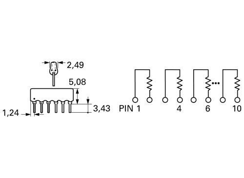 Bourns 4608X-102-102LF Widerstandsnetzwerk 1kΩ THT SIP-8 0.3W