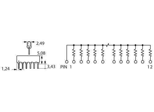 Bourns 4609X-101-102LF Widerstandsnetzwerk 1kΩ THT SIP-9 0.2W