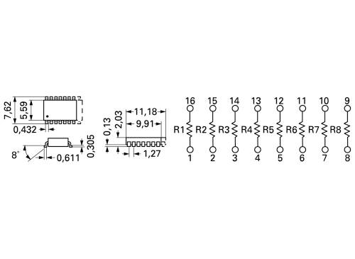 Bourns 4816P-1-102LF Widerstandsnetzwerk 1 kΩ SMD SOIC-16 0.16 W