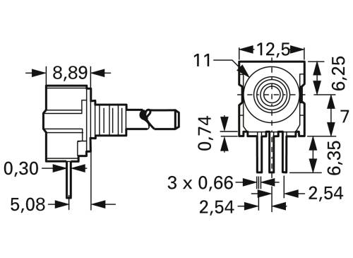 Bourns 51RAD-R22-B20L Leitplastik-Potentiometer 0.5W 100kΩ