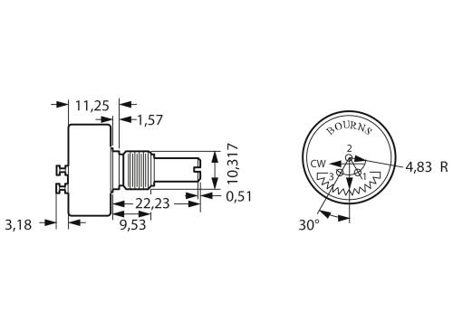 Bourns 6639S-301-103 Leitplastik-Potentiometer 1W 10kΩ
