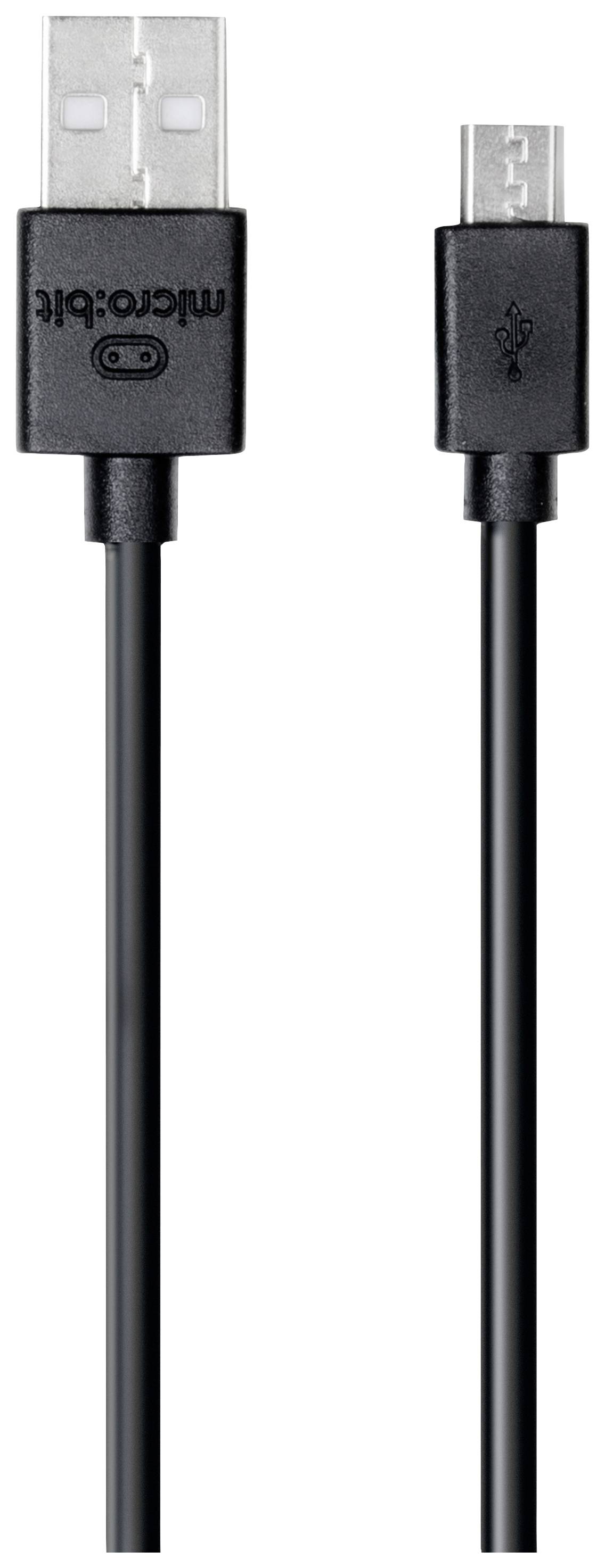 Schwarzes USB-zu-Micro-USB-Kabel, ideal zum Laden und Datentransfer zwischen Geräten.