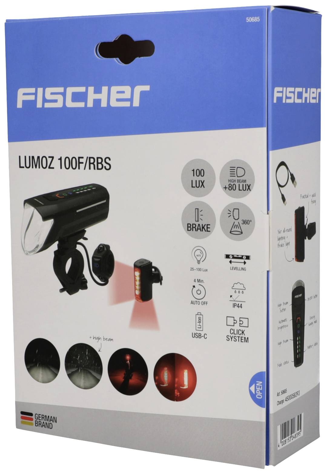 FISCHER FAHRRAD Fahrradbeleuchtung Set PLUS 100/130 Fernlicht + TWIN STOP LED Schwarz