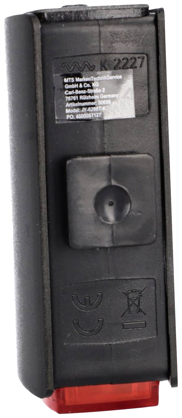 Ein schwarzer, rechteckiger Gerätebaustein mit einer Aufschrift und rotem Element unten; trägt die Kennzeichnung 'K 2227'.