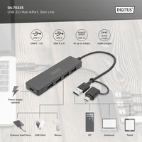 Digitus DA-70235 USB 3.0-Hub mit USB-C® Stecker Schwarz Digitus DA-70235 USB 3.0-Hub mit USB-C® Stecker Schwarz