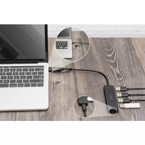 Digitus DA-70235 USB 3.0-Hub mit USB-C® Stecker Schwarz Digitus DA-70235 USB 3.0-Hub mit USB-C® Stecker Schwarz