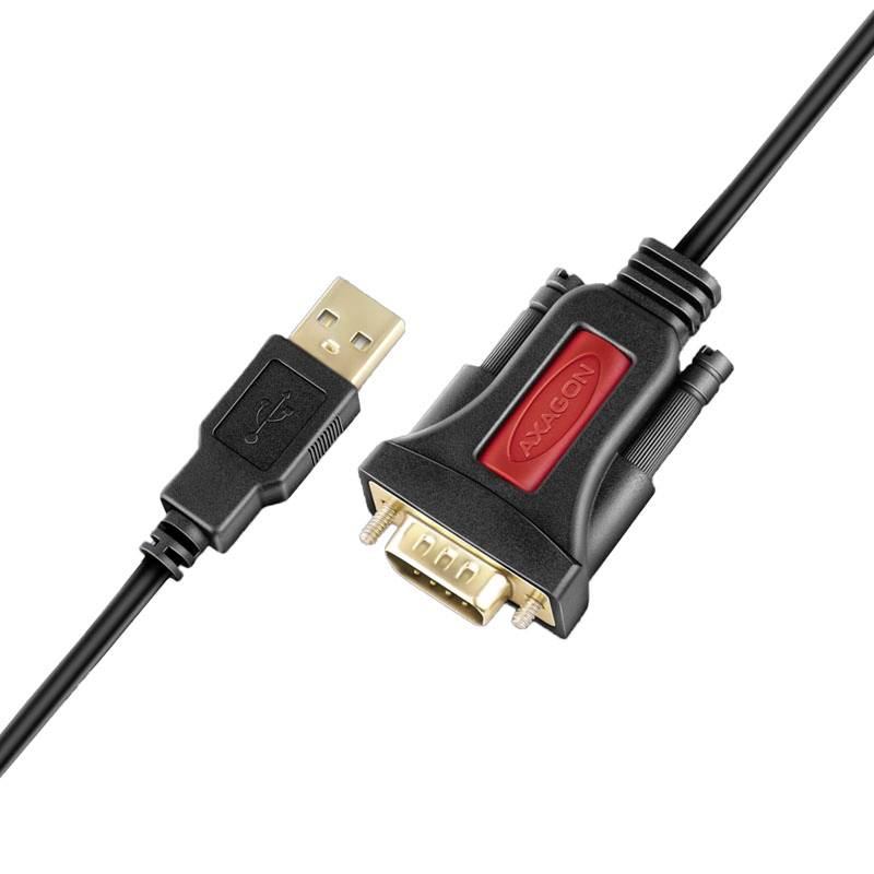 Ein USB-zu-VGA-Kabel: Zwei Anschlüsse zur Verbindung von Geräten, links USB, rechts VGA mit rotem Logo, auf weißem Hintergrund.