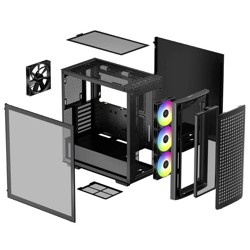 DeepCool CK560 Midi-Tower Gehäuse, Gaming-Gehäuse Schwarz 4 Vorinstallierte LED Lüfter