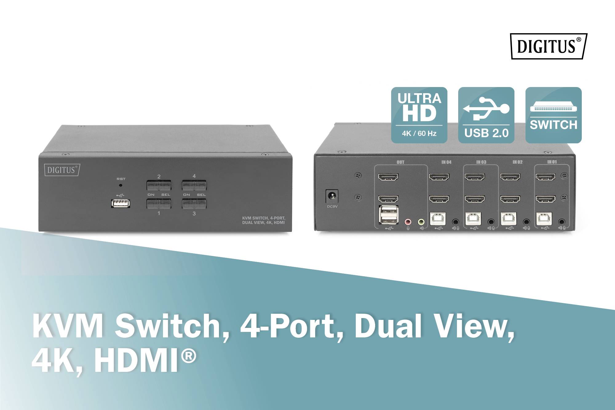 Digitus DS-12883 4 Port KVM-Umschalter HDMI 4096 x 2560 Pixel, 2040 x 1080 Pixel, 1920 x 1080 Pixel