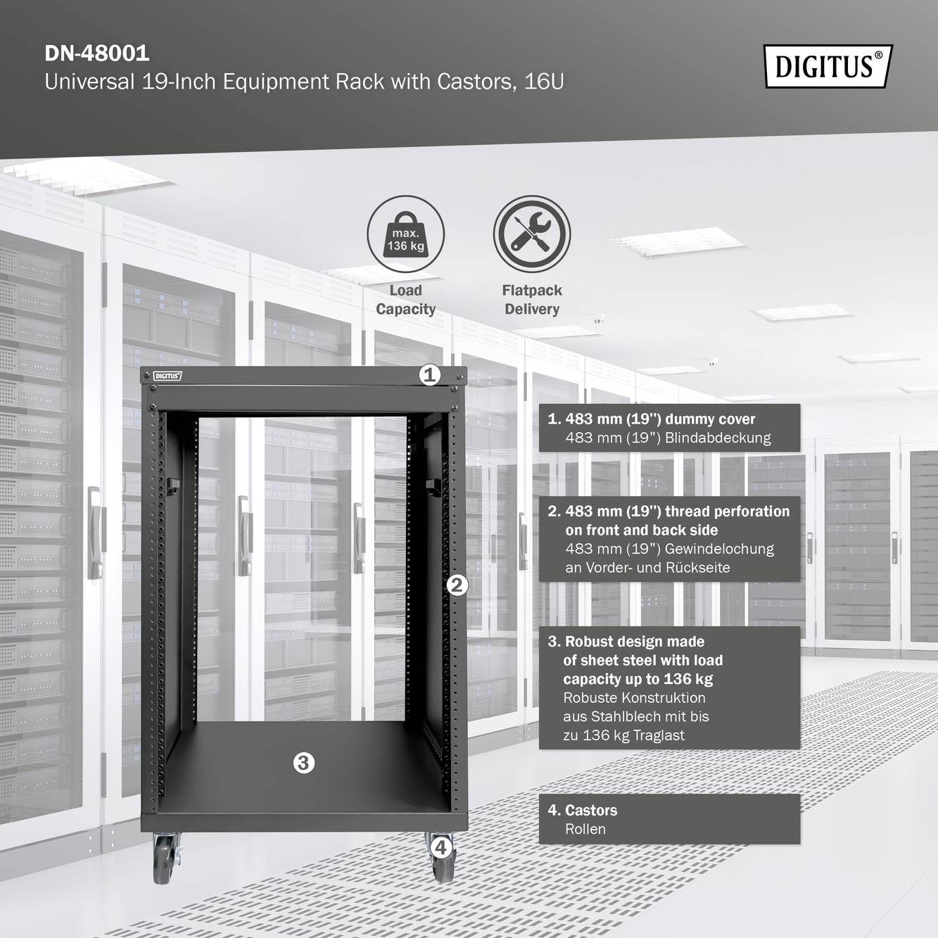Digitus DN-48001 19 Zoll Rackwagen 16 HE Stahlblech