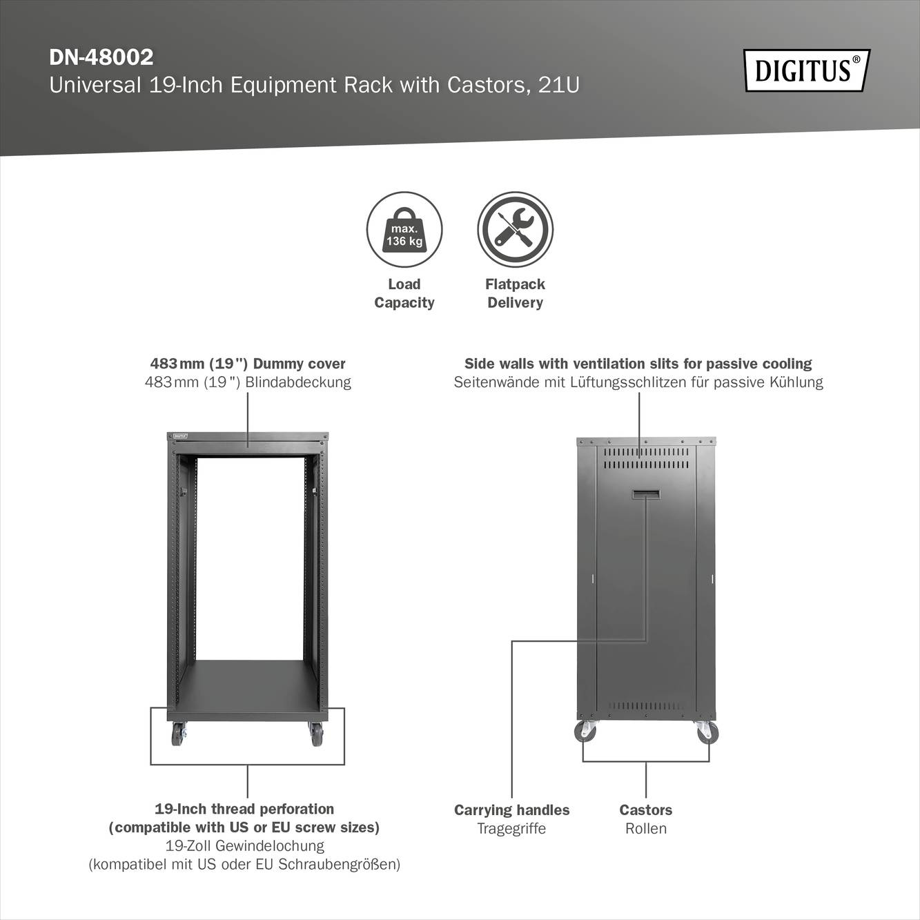 Digitus DN-48002 19 Zoll Equipment-Rack (L x B x H) 507 x 460 x 1000mm