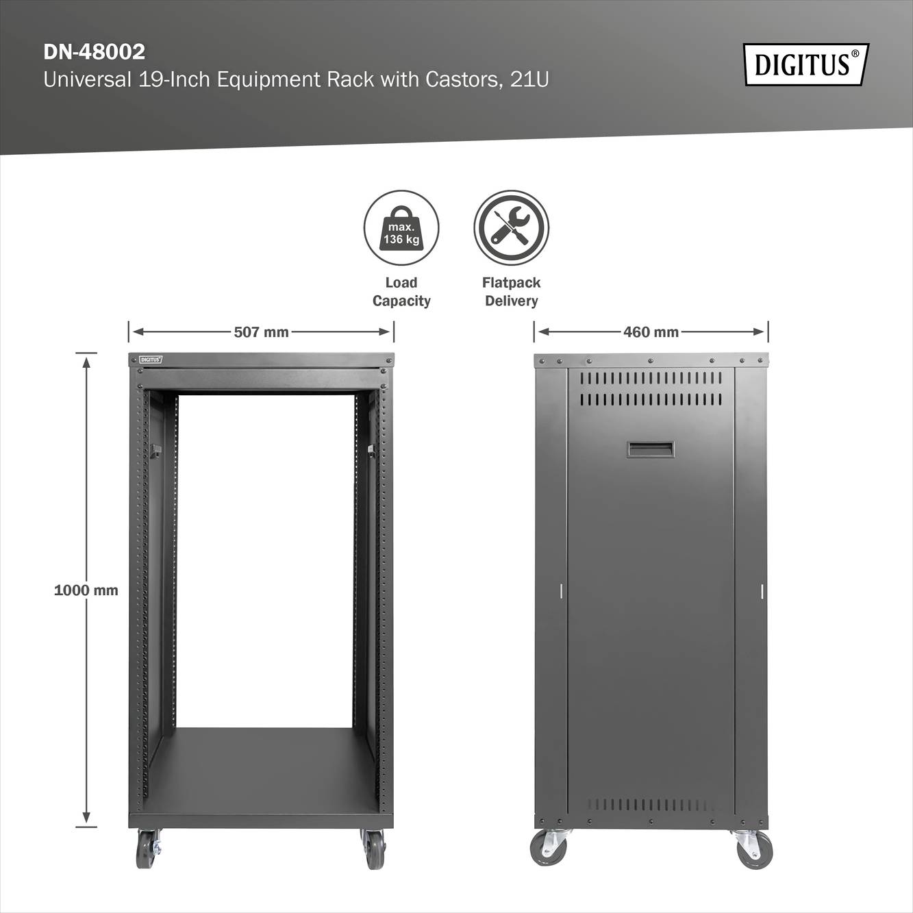 Digitus DN-48002 19 Zoll Rackwagen 21 HE Stahlblech