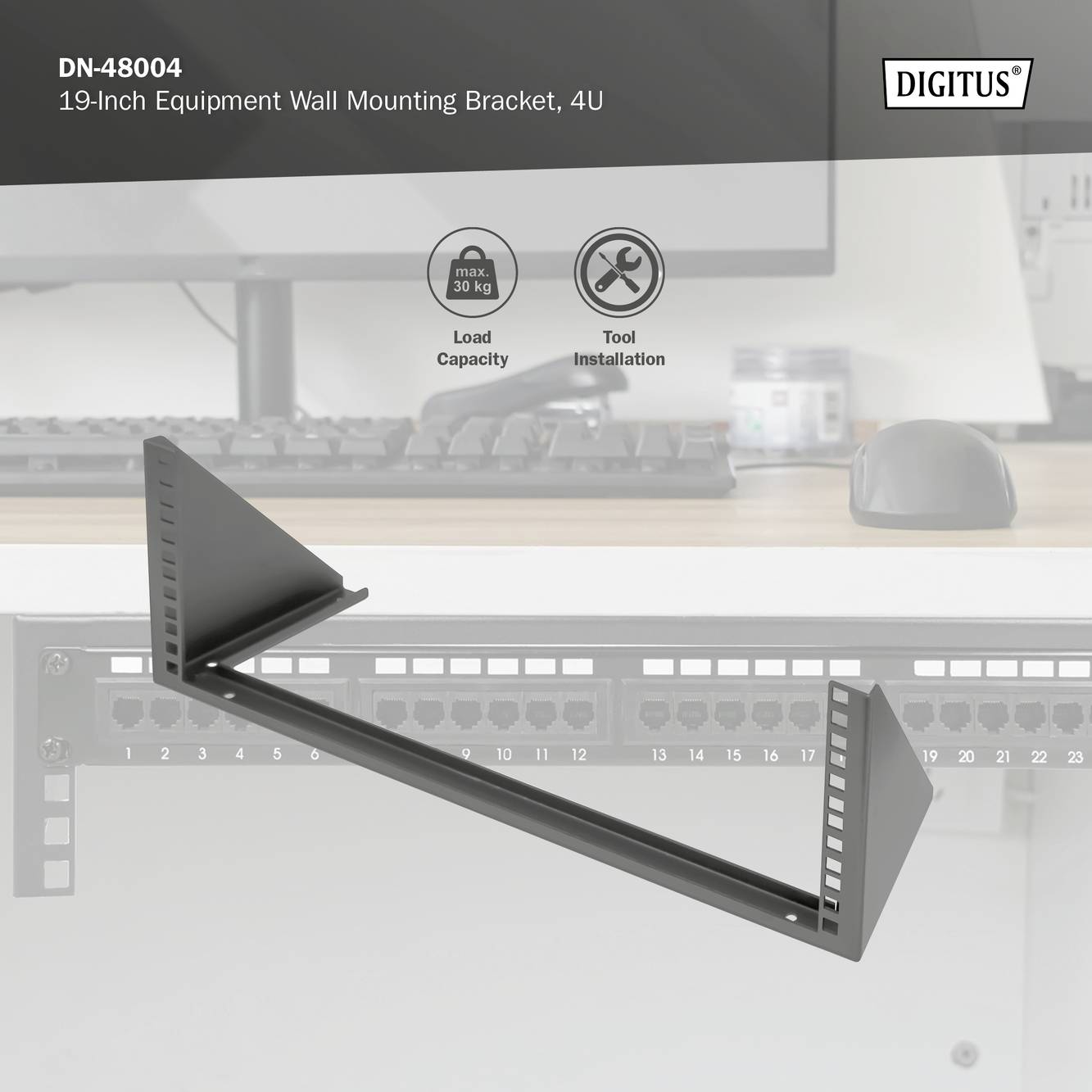 Digitus DN-48004 19 Zoll Equipment-Wandhalterung 4 HE Geeignet für Schranktiefe: ab 300mm Schwarz (RAL 9005) 19 Zoll